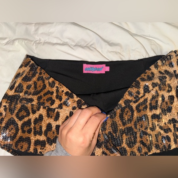 Edikted Leopard Sequin High Waist Shorts - Picture 3 of 3